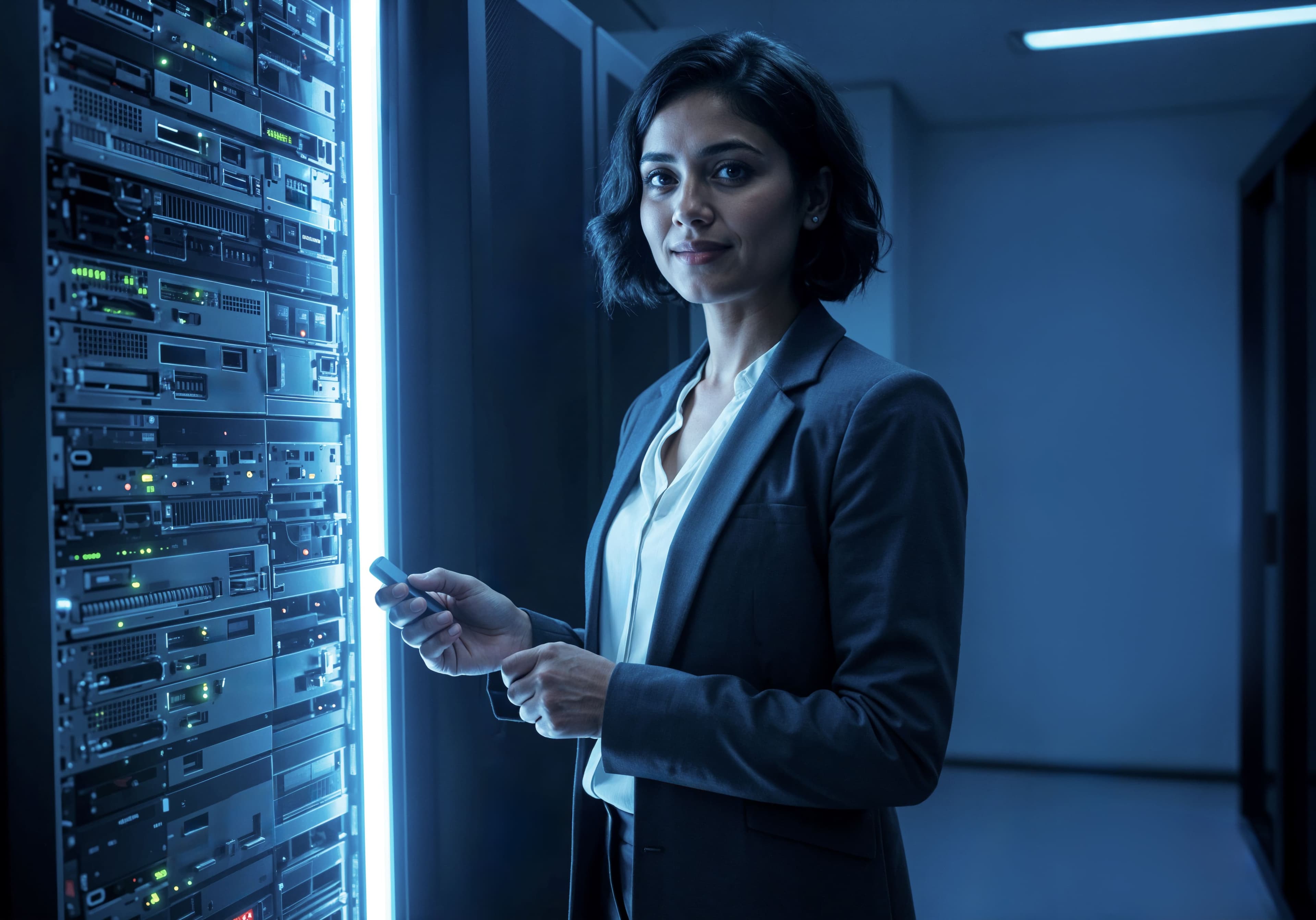 A Splicity Dynamics engineer in a modern data centre